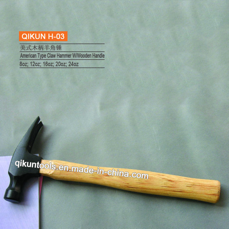 H-03 Construction Hardware Hand Tools Wooden Handle Black Head American Type Claw Hammer