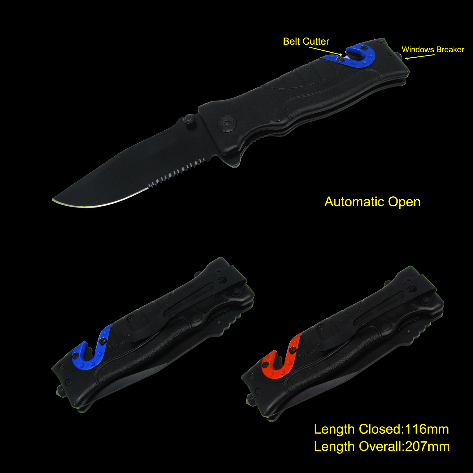 Survival Knife with Window Breaker & Belt Cutter (#3552AT)